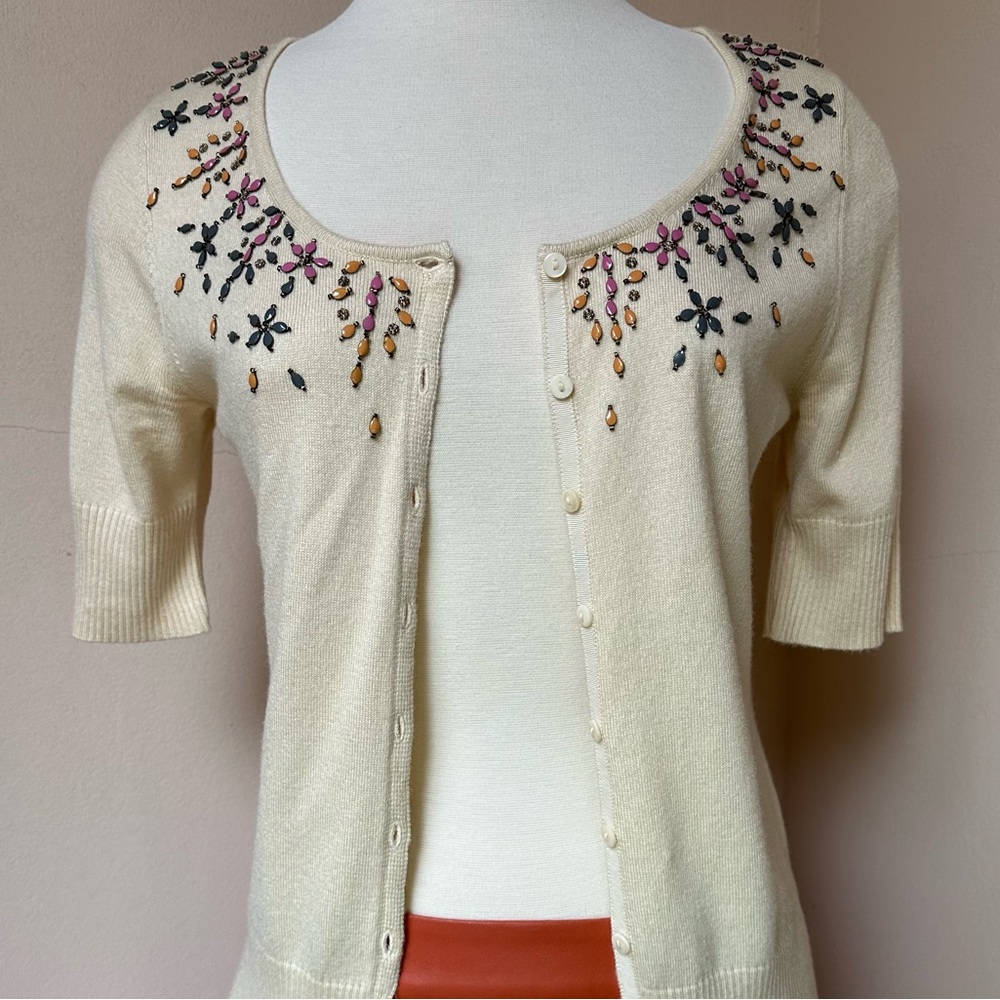 NEW Beaded and Embellished Silk Blend Ivory Cardigan/Blouse